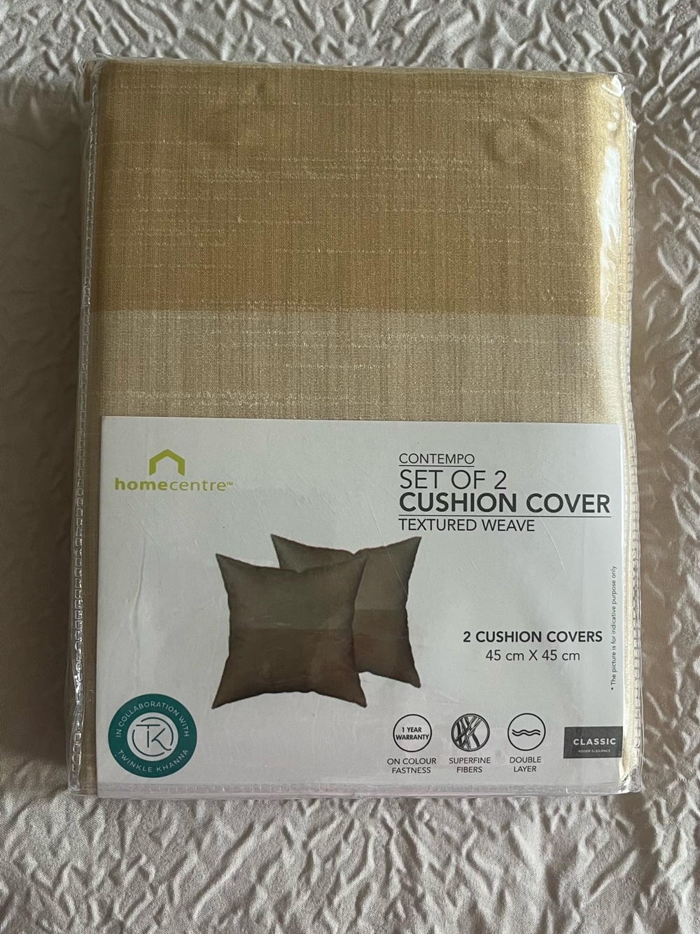 Contempo Set of 2 Textured Weave Cushion Covers in Gold/Cream